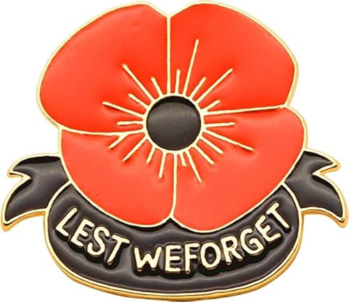 Lest We Forget Enamel Red Poppy Flower Brooch Remembrance Day Gift Veterans Day Remembrance Day Memorial Day (Black)