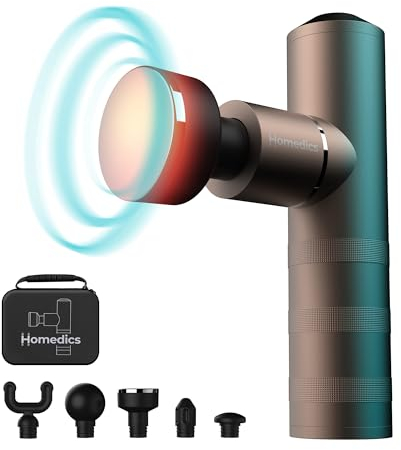 Homedics MYTI Mini Massagepistole mit Wärmefunktion - Handmassagegerät elektrisch im Taschenformat mit 5 Aufsätzen & 4 Vibration Intensitätsstufen - Massagepistole für Muskelentspannung - Kupfer