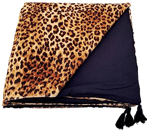 Ragged Rose 140 cm x 180 cm Throw Blanket - Pom Pom Throw Made of Cotton Velvet with Pompom Trims on Sides - Versatile Cotton Velvet Blanket for Sofa & Bed