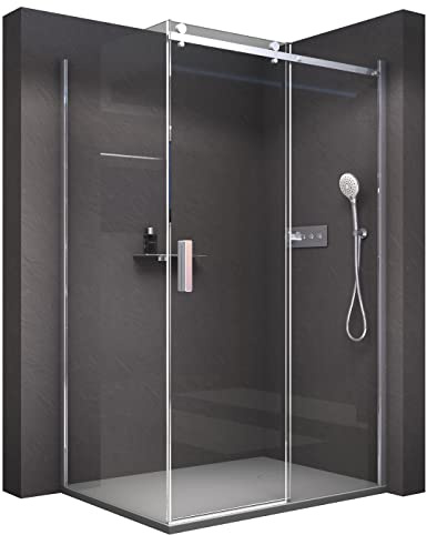 BERNSTEIN - Cabine de douche d'angle 120x90x195cm porte coulissante verre trempé ESG 8mm anticalcaire, Profilés chrome, Charnières réversibles gauche/droite - NT806FLEX