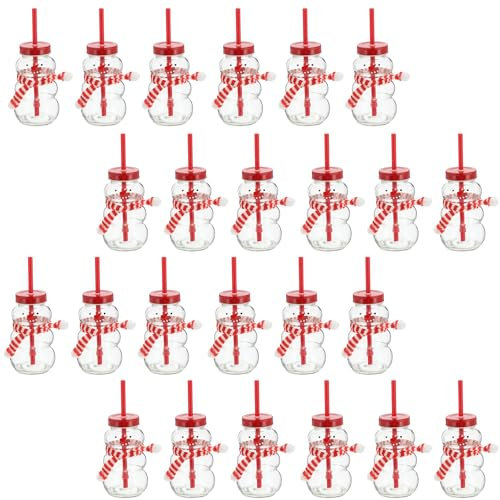 Novaliv 24 tazze per vin brulé, 260 ml, tazza di Natale personalizzata con cannuccia, pupazzo di neve come bicchiere per vin brulé, motivo natalizio con coperchio e cannuccia, tazze di Natale