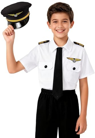 KAKALVER Kids Pilot Costume for Boys Airline Captain Pilot Uniform for Boys’ Career Day Dress Up Airline Costume Gifts