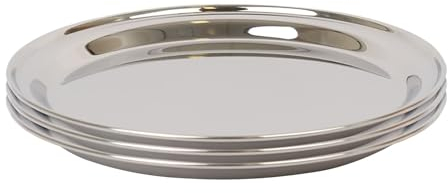 Argon Tableware 30cm Serving Platters - 3 Pack - Stainless Steel Chrome Dinner Tray Round Tray Plate Medium Appetizer Serving Dishes for Party, Events, Table Service, Snack Platters