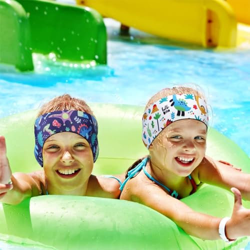2 Pcs Schwimmen Stirnband Kinder, Neopren Schwimmband, Schwimm Stirnbänder mit Klettverschluss, Ohren Schutz Wasserdichtes Kopfband für Kinder