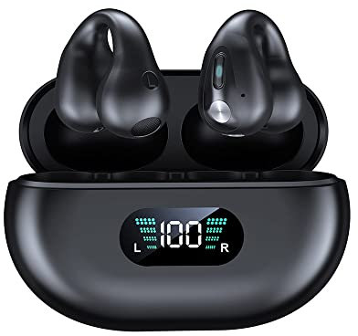 SLuB Auriculares Conduccion Osea, Auriculares Oreja Abierta,Deportivos con Clip para la Oreja, Bluetooth 5.4, Sonido Estéreo HiFi, Adecuado para Correr, Fitness (Negro)