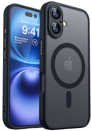 CANSHN Magnetic for iPhone 16 Case( 6.1), Upgraded [Full Camera Protection] [Compatible with Magsafe] [Translucent Matte] Shockproof Protective Phone Case - Black
