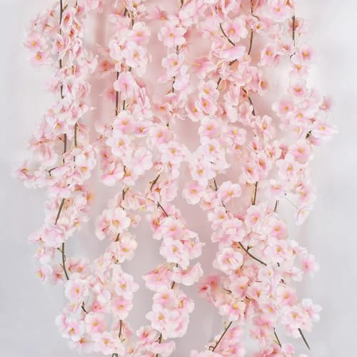 Minnhua 4PCS 1.8M Guirnalda de Flores Artificiales Cerezo Decoracion Guirnalda Flores Falsas Enredadera Cerezo Vines Colgante Vid Enredadera Artificial para Exterior Interior Pared Arco de Boda