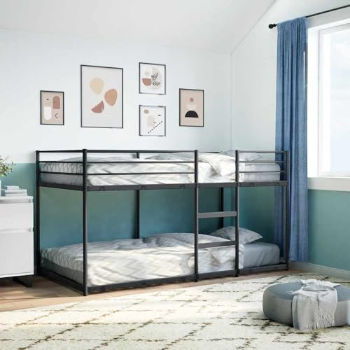 IKAYAA Litera de Metal 100x200 cm de Hierro para Niños y Juveniles con Escalera y Protección Anticaídas, Negro