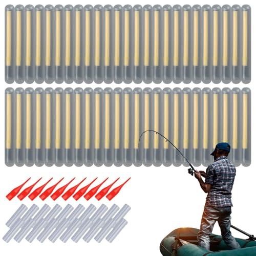 Bâton lumineux pour canne à pêche, bâtons lumineux pour la pêche,50x bâtons fluorescents pour la pêche de nuit | Équipement de pêche à canne lumineuse, matériel Terminal à flotteurs qui brille dans le