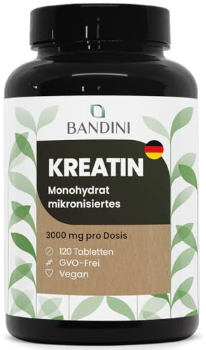 Bandini® Kreatin Monohydrat 120 Tabletten - Mikronisiert - 3000 mg reines Creatin pro Dosis – Tabs für Bodybuilding, Fitness, Cross-Fit, Training – Creatine Monohydrate Tabs Hochdosiert - 100% Vegan