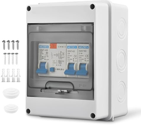 KUWUNG Coffret Electrique avec Disjoncteurs, Coffret Electrique Etanche IP65 avec Protecteur de Fuite AC 32A, Tableaux à Disjoncteurs 5 Voies, Boîte à Fusibles en Saillie, Boitier Electrique