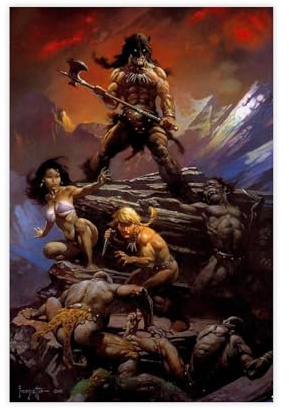 Famosas ilustraciones de Frazetta Fuego Y Hielo Póster de película en lienzo y arte para pared, impresión moderna, para dormitorio familiar, sin marco, 16x24 pulgadas (40x61 cm)