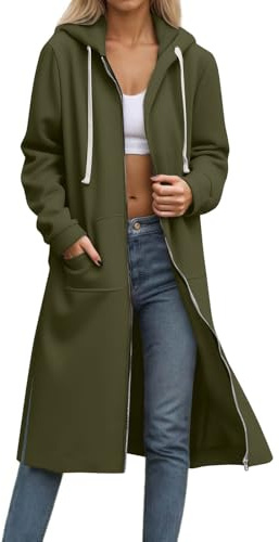 Women's Hoodies Longline Zip Up Hoodie Women Long Cardigan Trench Coat Full Zip Long Sleeve Jacket Winter Coats Plus Size Loose Hoody Pullover Hoodie Ladies Long Sweatshirt with Pockets