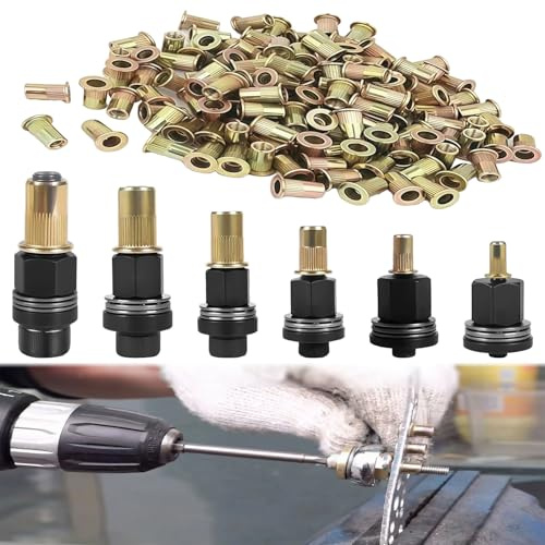 Set med 6 nitmuttrar, gängade denieter, tänger, set med 60 stycken muttrar, nitmuttrar, inpressningsmuttrar för M3 M4 M5 M6 M8 M10 för nitmutterverktyg, manuell nitmaskin