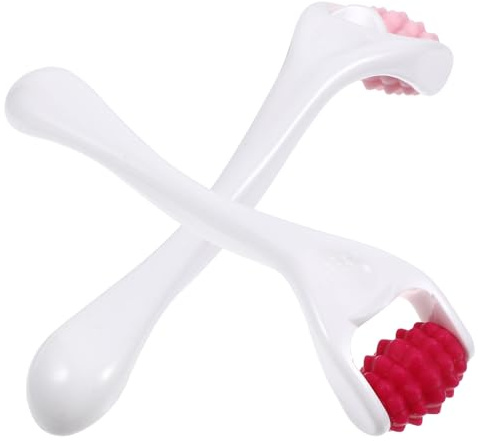 Uonlytech Lot de 2 Mini Rouleaux Faciaux en Silicone pour Massage Visage et Yeux, Masseur Visage et Cou Portable, Outil de Beauté Anti-rides, Couleurs Rose Clair et Rose Fuchsia, Soin Peau
