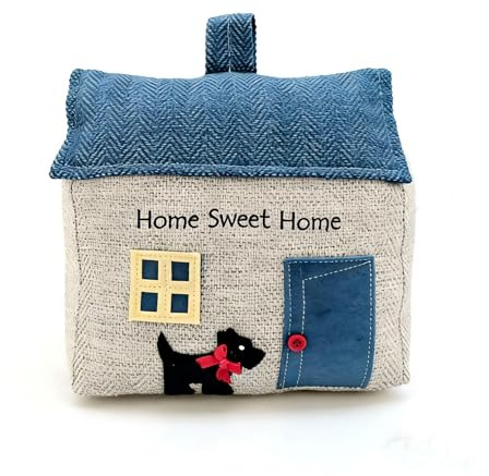 A2Z Door Stopper Mini House Weighted Fabric Door Stop Grey Decorative Home Sweet Home Door Stop Heavy Duty Non Slip Floor Door Holder with PP Filling & Gravel 18x9x18cm