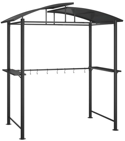 Xhnifbn Cenador para barbacoa con techo de PC y estantes laterales, toldo de acero resistente para jardín y terraza, tienda de barbacoa con estantes y barras colgantes, antracita, 210 x 114 x 230 cm