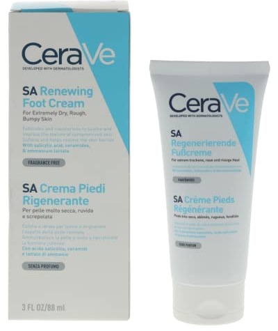 CeraVe Regenerierende Fußcreme, Feuchtigkeitsspendend, Langanhaltende Wirkung dank essenzieller Ceramide, Hyaluron- und Salicylsäure, Bei trockener Haut, 88 ml