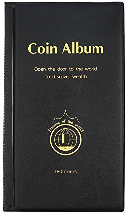 MULOVE 180 Pockets Coin Collectors Album, 50P Coin Collectors Storage Coin Collection Holder Book Suitable for Coin Diameter Less Than 1.66 Inches (Black)