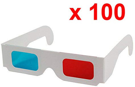 Lot 100 Lunettes 3D Anaglyphe Rouge/Cyan Bleu Carton TV Vidéo Image