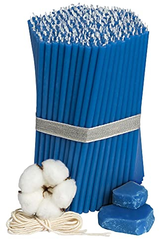 Diveevo Kirchliche Bienenwachskerzen №100-250 Stk. I hochwertige Ritualkerzen L-16,5 cm Ø-5,7 mm I 50 Min Brenndauer in blau I 1 kg dünne Kerzen tropf- und rauchfrei