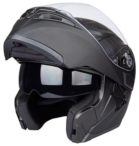 Flip-Up Motorcycle Helmet Dual Visor Sun Shield Flip up Modular Motocross DOT ECE Approved Helmets (Medium, Matte Black)