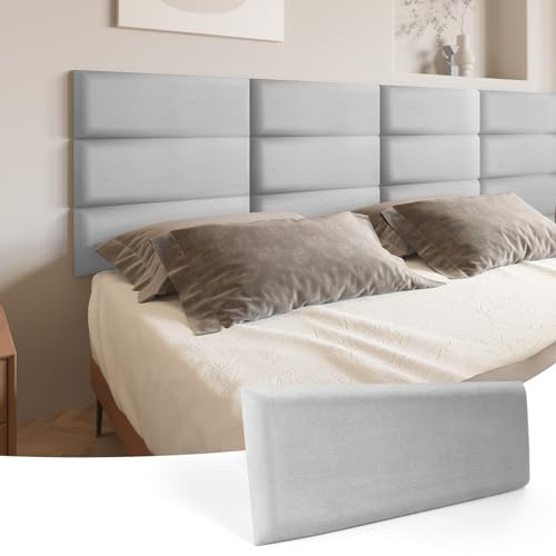 Art3d Kopfenden Kopfteil Selbstklebend King-Size-Bett Full und Queen in Samt Schlafzimmer Wohnzimmer Paneele 3D schalldichte 60 x 25 cm gepolsterte Wandpaneele 12 Stück ‎Samtstein