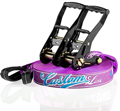 SPIDER SLACKLINE TKSA4 - Custom Slackline Kit erfahrene Slackliner und Anfänger - Komplettset aus 30m langem Gurtband mit 2X Ratschen