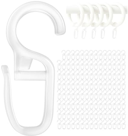 120 x Ganci Tenda con Occhielli da 10 mm, per Anelli per Tende Fino a Ø 10 mm, Trasparente, per Binari e Bastoni per Tende, Gancetti per atene, Accessori per Velario, Curtain Hook