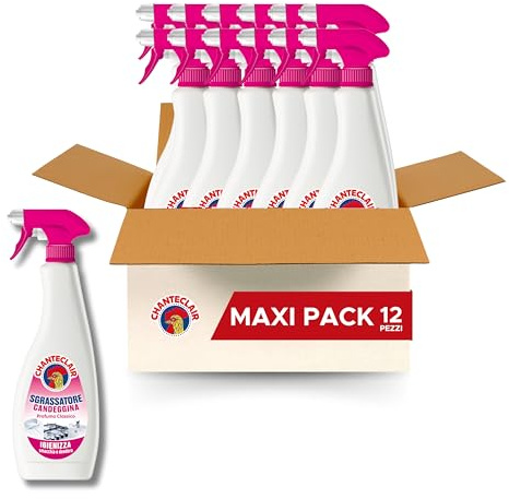 Chanteclair - Sgrassatore con Candeggina, Profumo Classico, Ideale per Smacchiare, igienizzare e Deodorare, Linea Forza&Igiene - 12 Flaconi da 625 ml