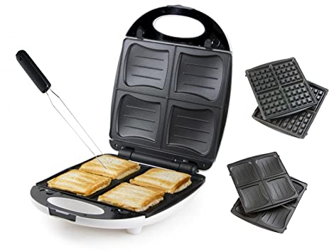 Appareil à sandwich XXL 2 en 1 avec 4 plaques de coquillage et gaufrier 1200 W
