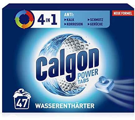 Calgon Power Tabs 4 en 1 – Ablandador de agua antical, suciedad y corrosión en la lavadora, previene olores desagradables, 1 x 47 pastillas
