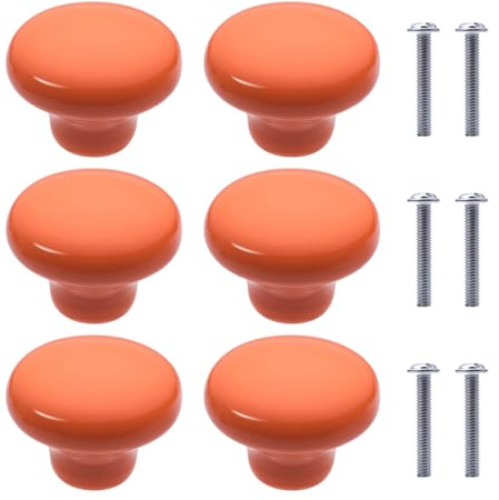 NAKUPENDA 6 stycken möbelknoppar runda keramiska skåp knoppar keramiska runda handtag för barnrum kök skåp bokhylla (orange)