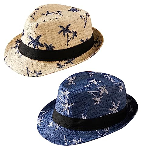 Maeau Cappello di paglia da spiaggia per ragazze ragazzi 0-3 anni, cappello da sole protezione UV, cappello estivo, cappello a tesa corta, cappello jazz, tempo libero, viaggi, vacanze, circonferenza