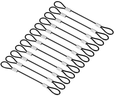 PATIKIL 0,3 fot säkerhetskabellås, 12-pack rostfritt stål 2 mm diameter säkerhetsvajer med dubbel ögla för scenbelysning bagagelås svart