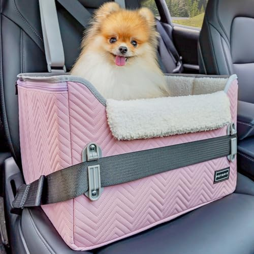 Petsfit hundbilstol för små hundar, hund bil booster säte med klämkoppel, valp bilstol med justerbara remmar perfekt för små husdjur upp till 11 kg (rosa)