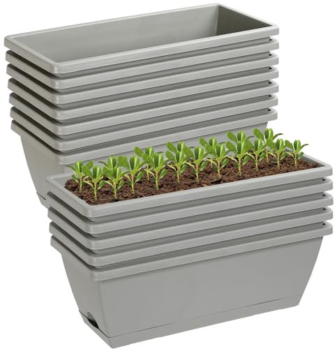 Lysjtsr 12 macetas rectangulares de 17 Pulgadas con Agujeros de Drenaje y bandejas, macetas de plástico para Plantas de Interior y Exterior, Patio, jardín, decoración del hogar, Porche, Patio (Gris)