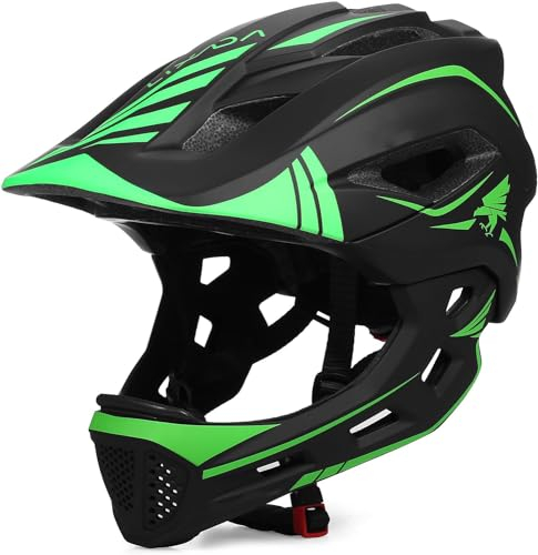 Kavolet Fahrradhelm Kinder, Kinderhelm Integriert Kinder Fullface Helm mit Abnehmbarem Kinnschutz, Downhill Helm für Radfahren, Skateboarden, Rollschuhlaufen, Roller (Unisex 52-58cm)