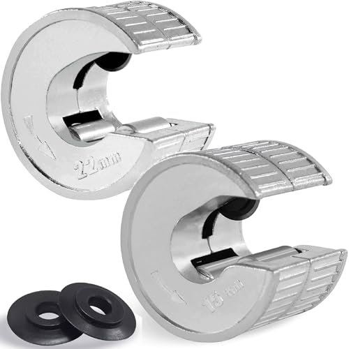 CANOPUS Professional Plumbing Auto Cut Tube Cutter Set Twin Pack 15mm & 22mm Pipe Slice with 2 Pipe Cutting Replacements, Copper Pipe Cutter Set