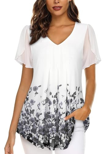 ACDAY Ladies Evening Tops Summer Top for Women uk Longline Shirts to Wear with Leggings Ruffle Short Sleeve Tunic Tops Swing Top Womens Dressy Casual Tunics Ladies Wedding Guest Outfit Black Coffee
