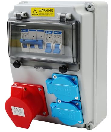 Construction Power Distributor 16 A, Wall Distribution Box, Construction Kit, Indoor and Outdoor Construction Power Distribution, Waterproof Power Distributor, for Cement Wall, Wooden Wall, High