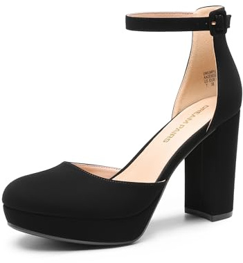 DREAM PAIRS Women's Platform Chunky Closed High Heels,Black-Nubuck,5.5