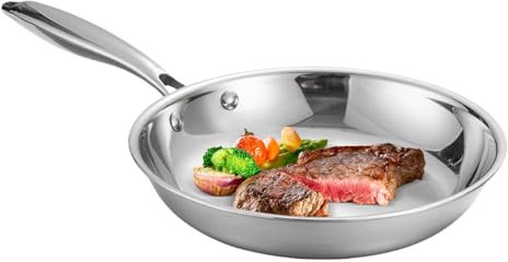 Moreeulsi Padella in acciaio inox, 20 cm, padella profonda, adatta al forno, padella profonda in acciaio inox, per cucinare frittate