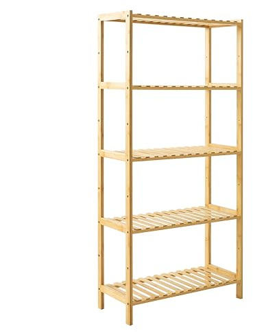 Brigros - Scaffale in Legno con Ripiani, Scaffale Salvaspazio in Bamboo con Design Moderno, Mobile Bagno in Legno di Bambu con Mensole, Mobile Cucina in bambù (Naturale, 5 Ripiani)