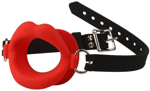 Tapón bucal de silicona con anillo de silicona para fijación oral,mordaza abierta,juguetes para parejas,tienda sexual,BDSM,ataduras,forma de labios,juguetes sexuales,rojo,talla única