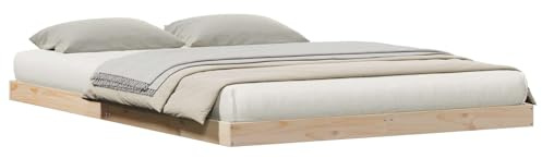 vidaXL Cadre de lit surélevé Naturel 140 x 220 cm Pin Massif, Cadre de lit en pin Moderne, Plateforme Minimaliste au Sol, mobilier de Chambre élégant, Montage Facile, Design Ras du Sol