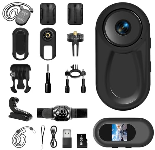 Asdanalili 1080P Mini Body Camera,64G Wearable Action Body Cam,Thumb Size Hands Free One-Click Filming Body Worn Camera with 360°Rotatable Clip for Work, Travel, Pet Walking