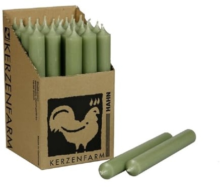 Lot de 10 bougies coniques colorées - Tons verts - Qualité supérieure - Fabriquées en Allemagne - 22 mm de diamètre, 18 cm de hauteur - Robinet de ferme à bougie - Longue durée de combustion (8 heures