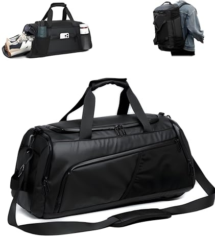 Borsa sportiva 3 in 1 per uomo con scomparto per scarpe, borsa da viaggio con tracolla, zaino da viaggio impermeabile