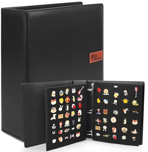 Enamel Pin Display Binder with 10 Felt Pages, PU Leather Pin Holder, Large Collection Storage Organizer Book, 3 Ring Pin Display Folder, Black (Not Include any Accessories)